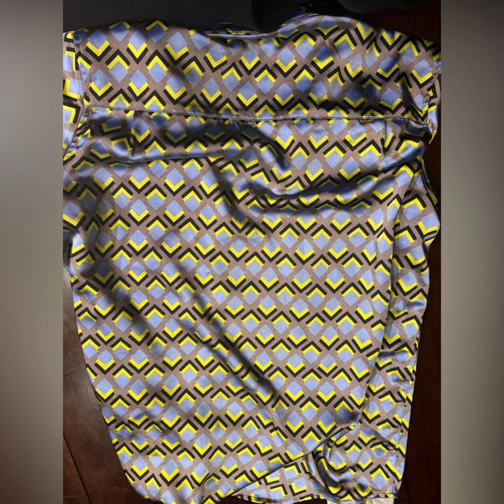 Wildfang Geometric Patterned Button Down Shirt - Blue, Yellow, White - Picture 2 of 3